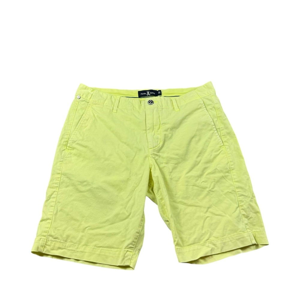 Psycho Bunny Neon Yellow Cotton Mens Chino Shorts Size 31 Stretch